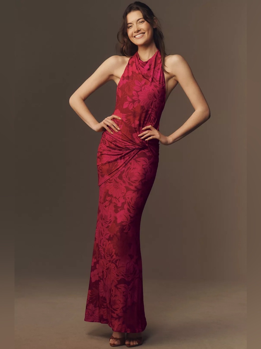 Katie May Leyla Cowled Halter Open-Back Knotted Jersey Maxi Dress